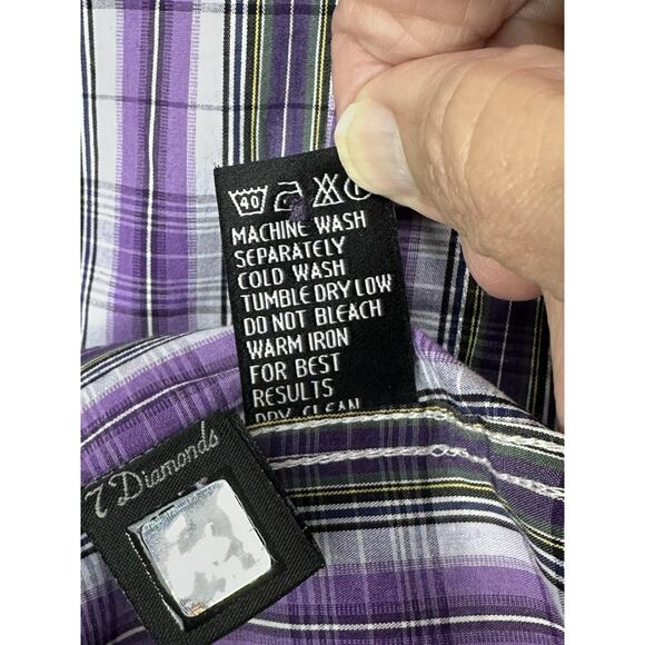 Authentic 7 Diamonds Men’s Long Sleeve Button Up Shirt Size XL Purple Plaid - Picture 7 of 11